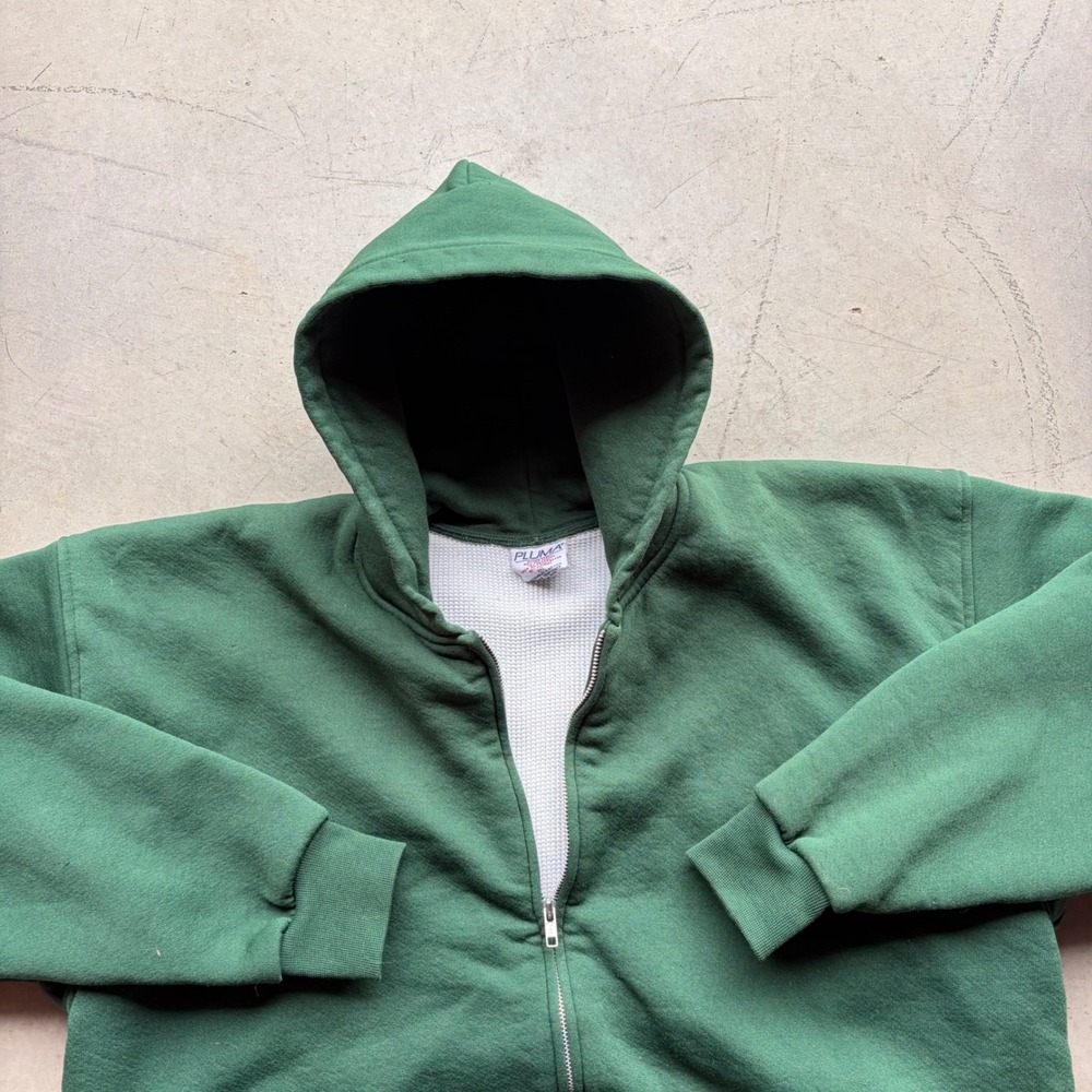 Vintage 90s Pluma Green Thermal Lined Zip Up Hoodie XXL Heavyweight Sweatshirt
